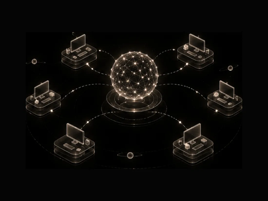 Corporate AI training: a team connected to a shared AI model